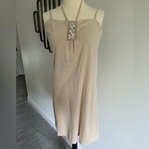 Chelsen Ivory Cream Halter Dress with Seashells Can be Swim Cover Up Juniors XL